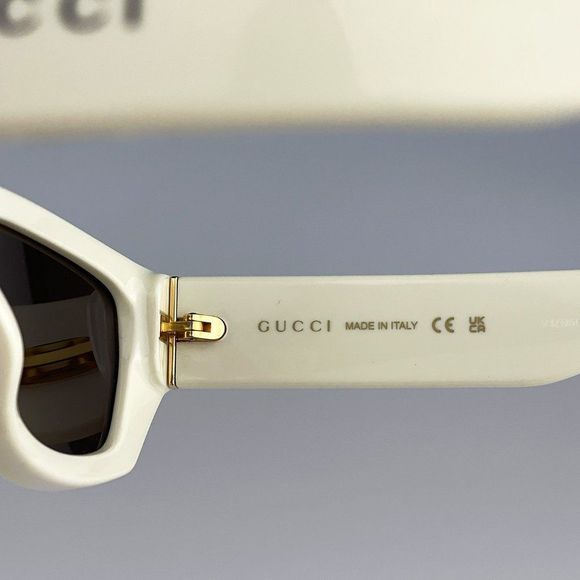 Gucci GG1134S 003 Sunglasses Ivory White Brown Rectangle Unisex - Picture 11 of 13